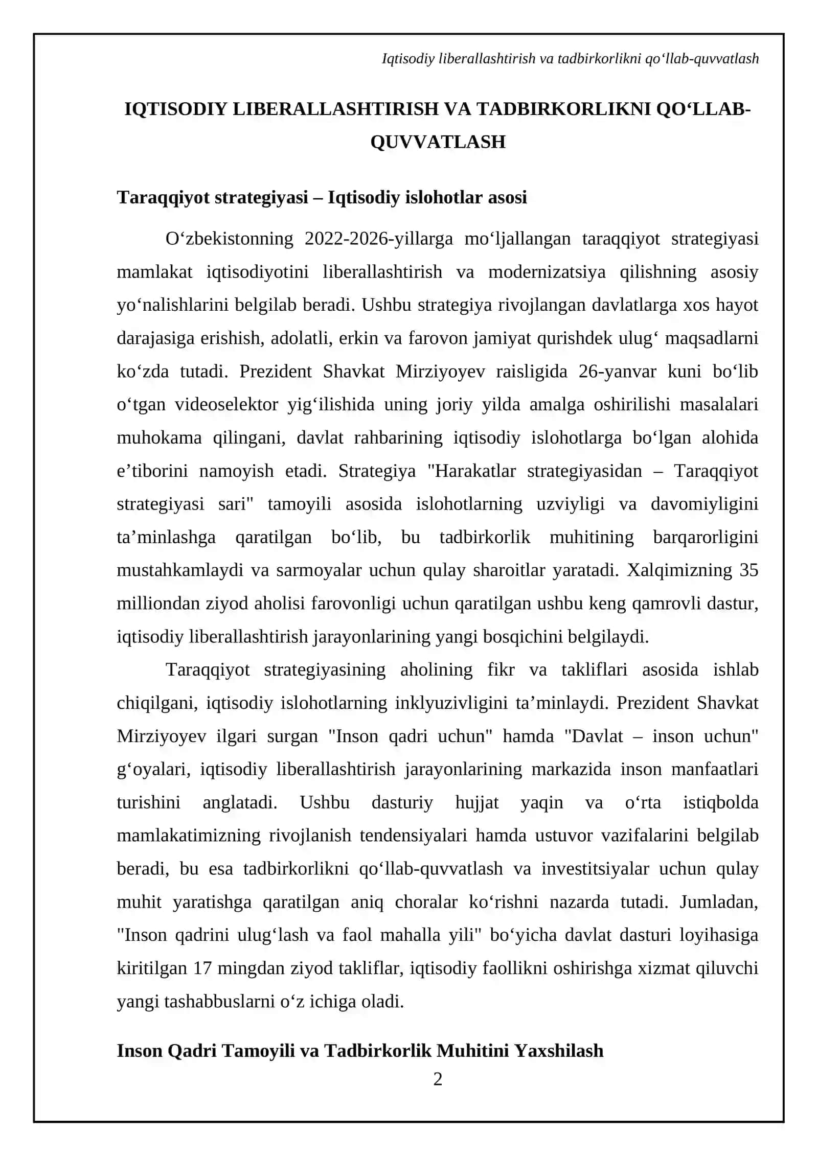 Oʻzbekiston Respublikasi Prezidenti Shavkat Mirziyoyev islohotlari 4