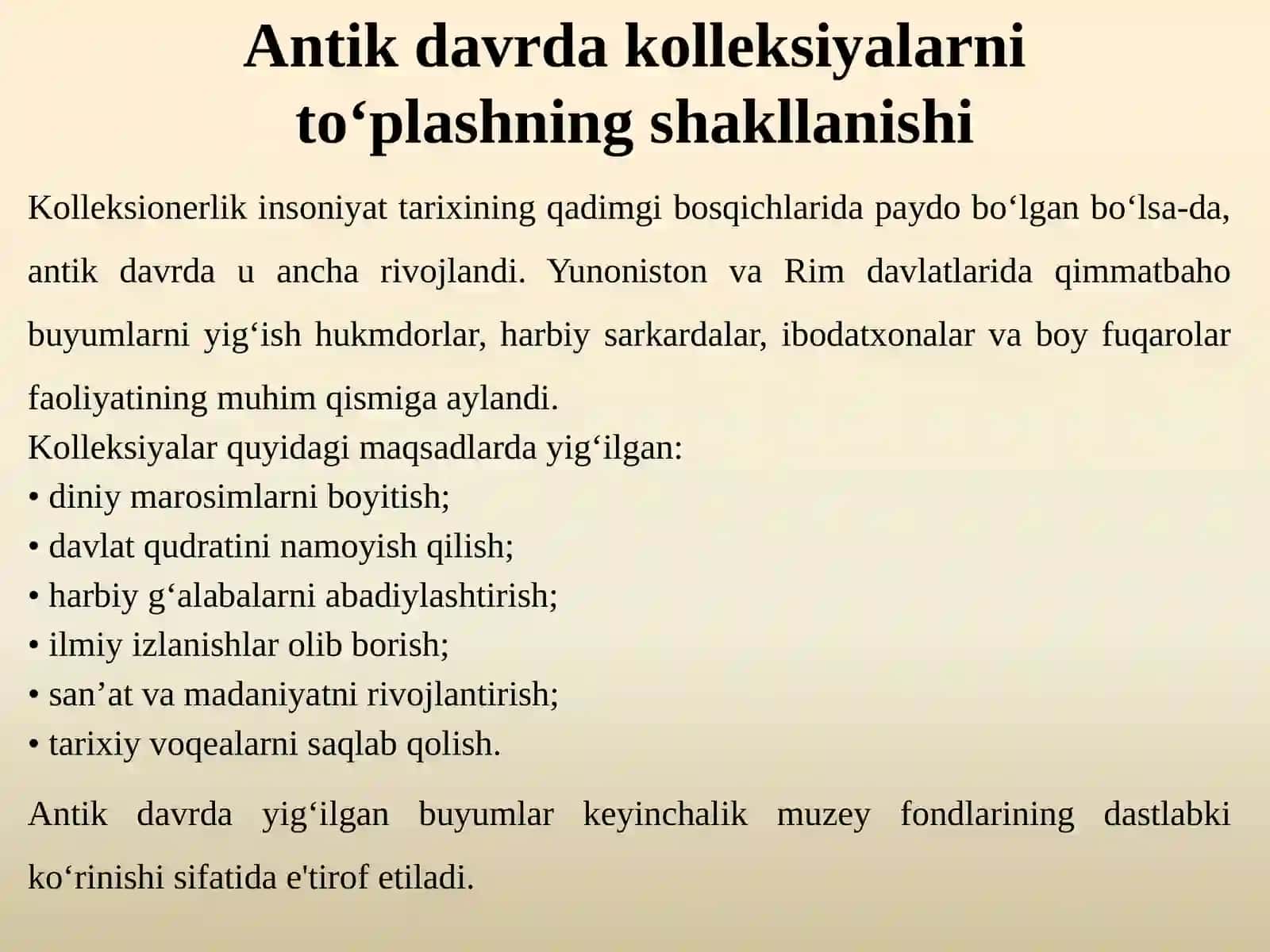 Antik Davrda Kolleksiyalarni To‘plash 4