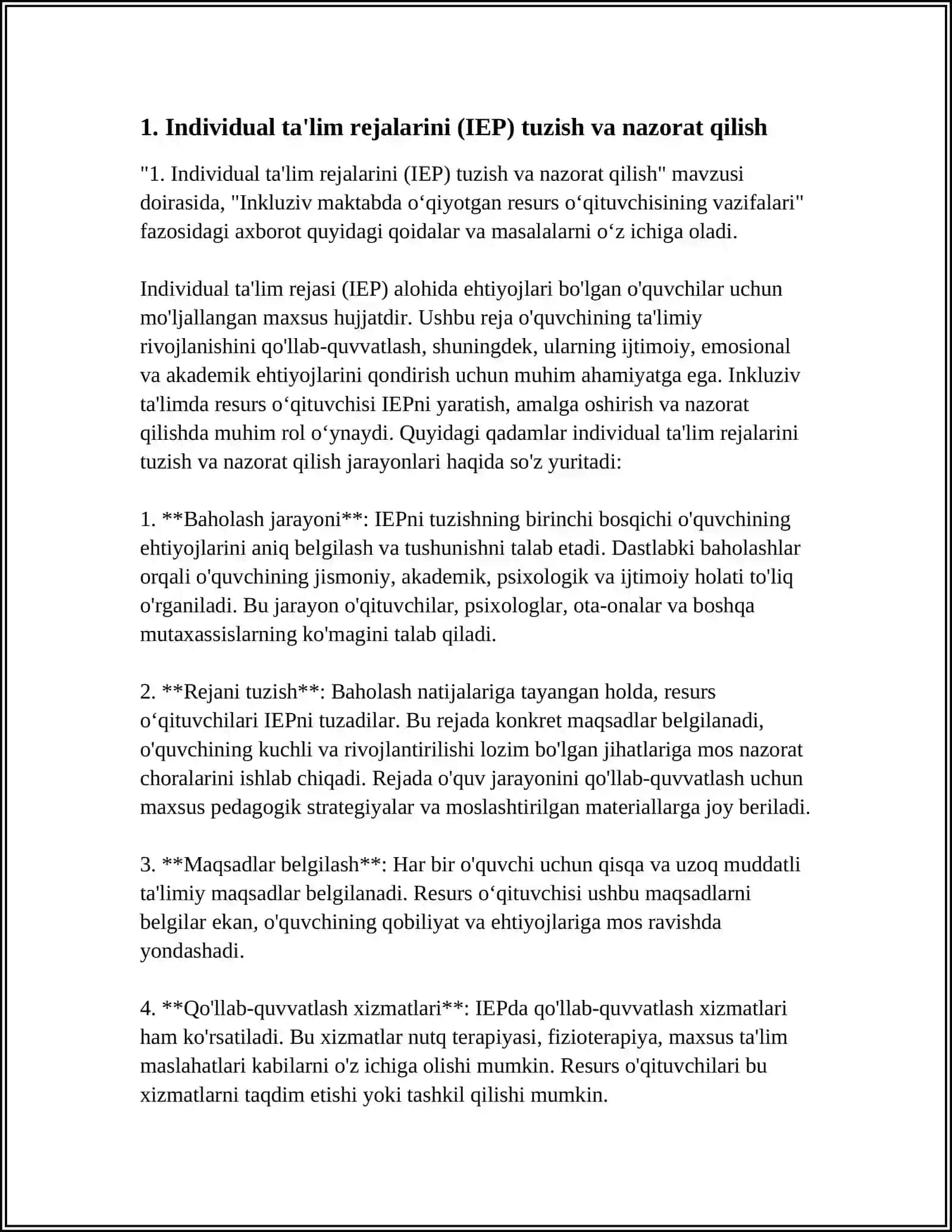 INKLUZIV MAKTABDA OʻQIYOTGAN RESURS OʻQITUVCHISINING VAZIFALARI 4
