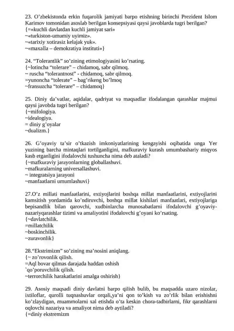 milliy istiqlol g'oyasi testlar 4