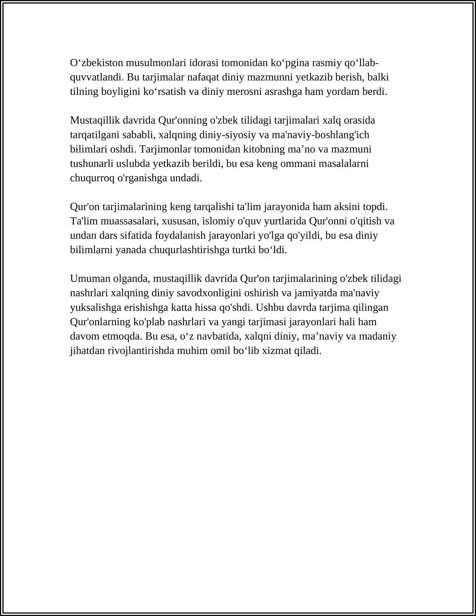 MUSTAQILLIK YILLARIDA QUR’ONNING OʻZBEK TILIGA TARJIMA QILINISHI VA TAFSIRLARI HAQIDA TAQDIMOT TAYYORLASH 4