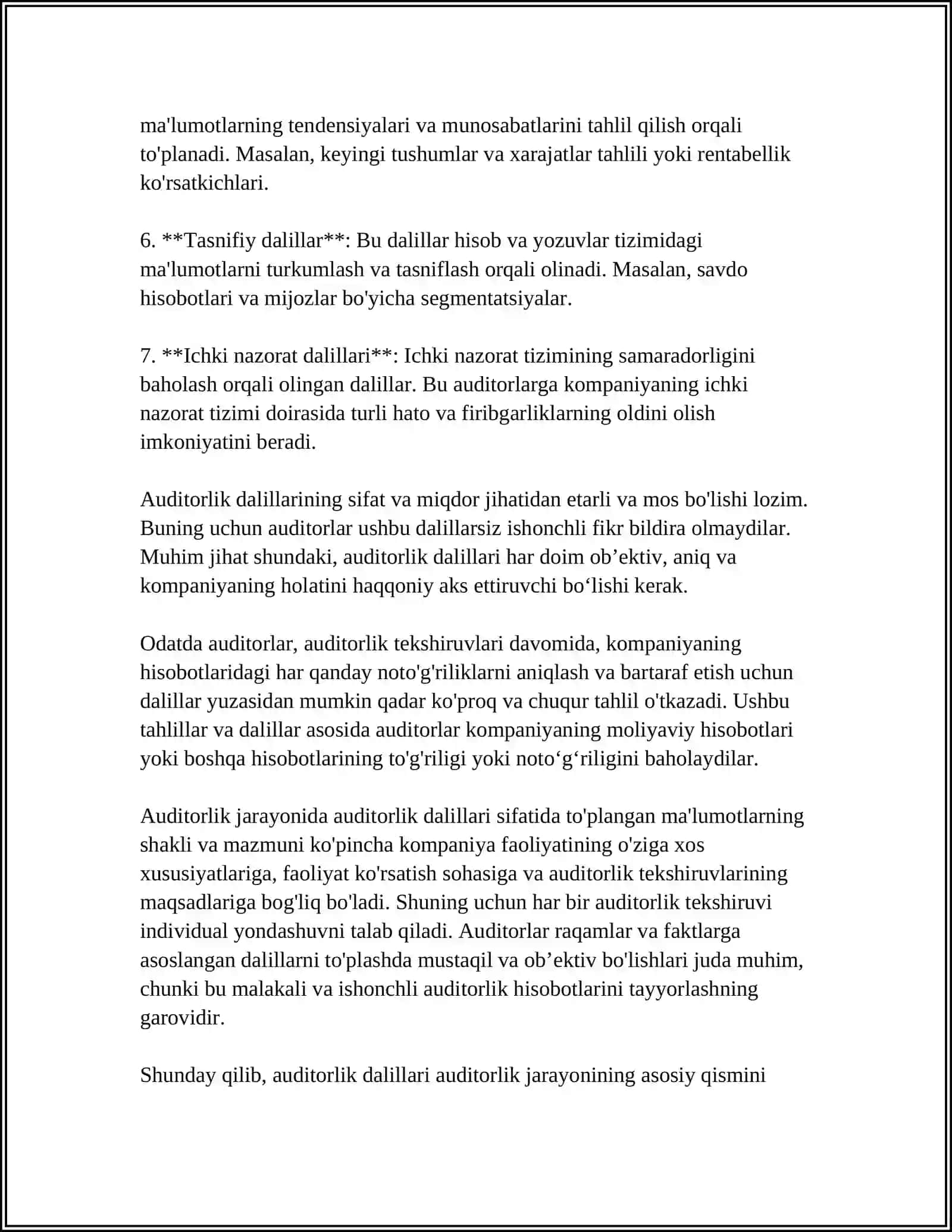 TIJORAT BANKLARIDA ICHKI VA TASHQI AUDITIDA AUDITORLIK DALILLARINING TURLARI 4