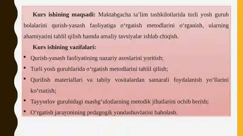 MAKTABGACHA TA’LIMTASHKILOTNING YOSH GURUHLARIDA QURISH-YASASHGA O‘RGATISH METODLARI 4