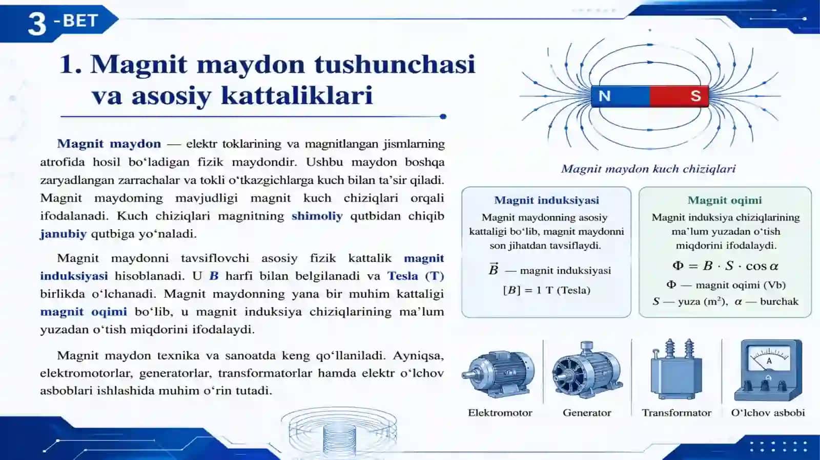 Magnit maydon va elektromagnit induksiya elektr mashinalari jihozlarida qo'llanishi 4