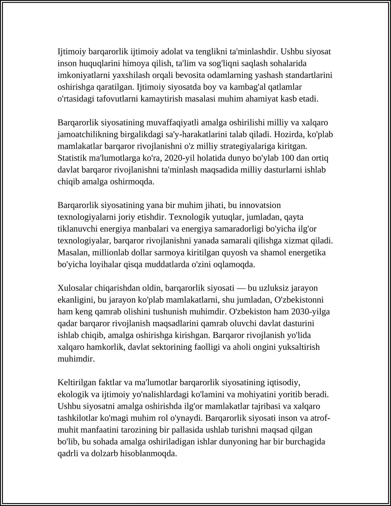 MUSTAQIL ISH Mavzu: BARQARORLASHTIRISH SIYOSATI 4