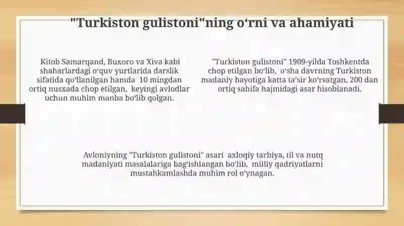 "Turkiston gulistoni" asarini tilning aniqligi 4