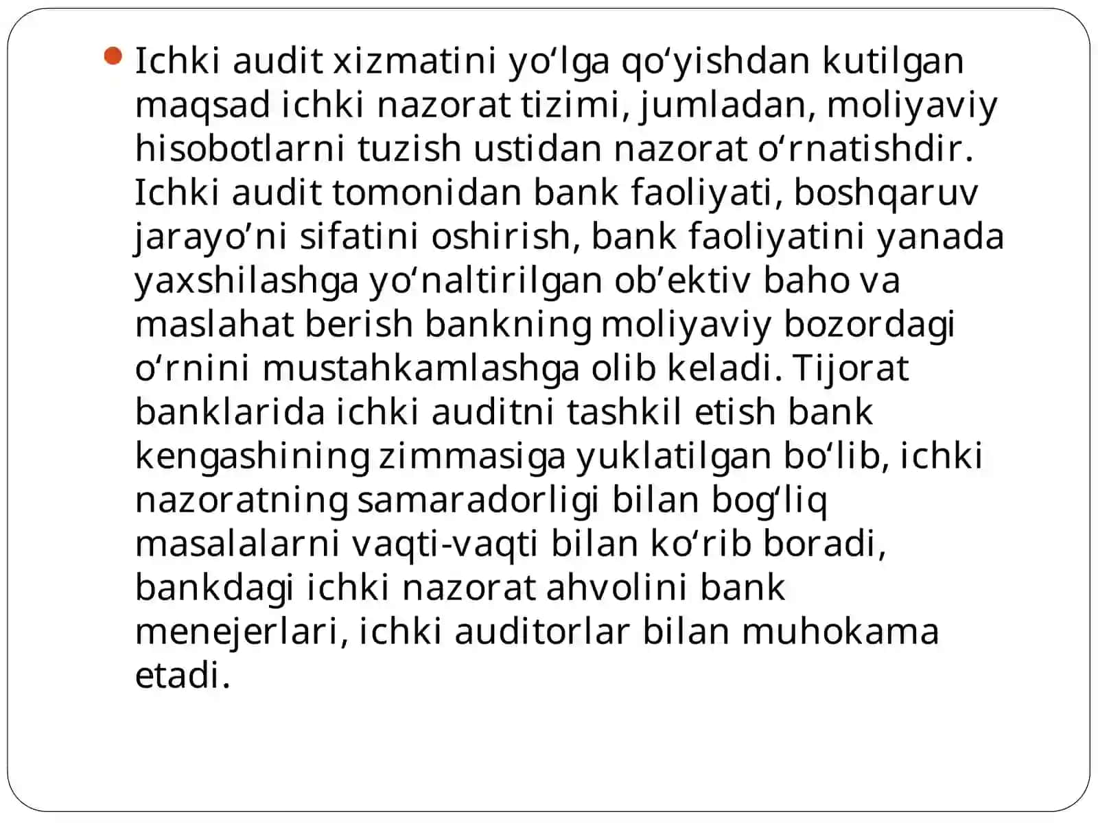 Tijorat banklari operatsiyalarini auditorlik tekshuruvidan o‘tkazish tartibi 4