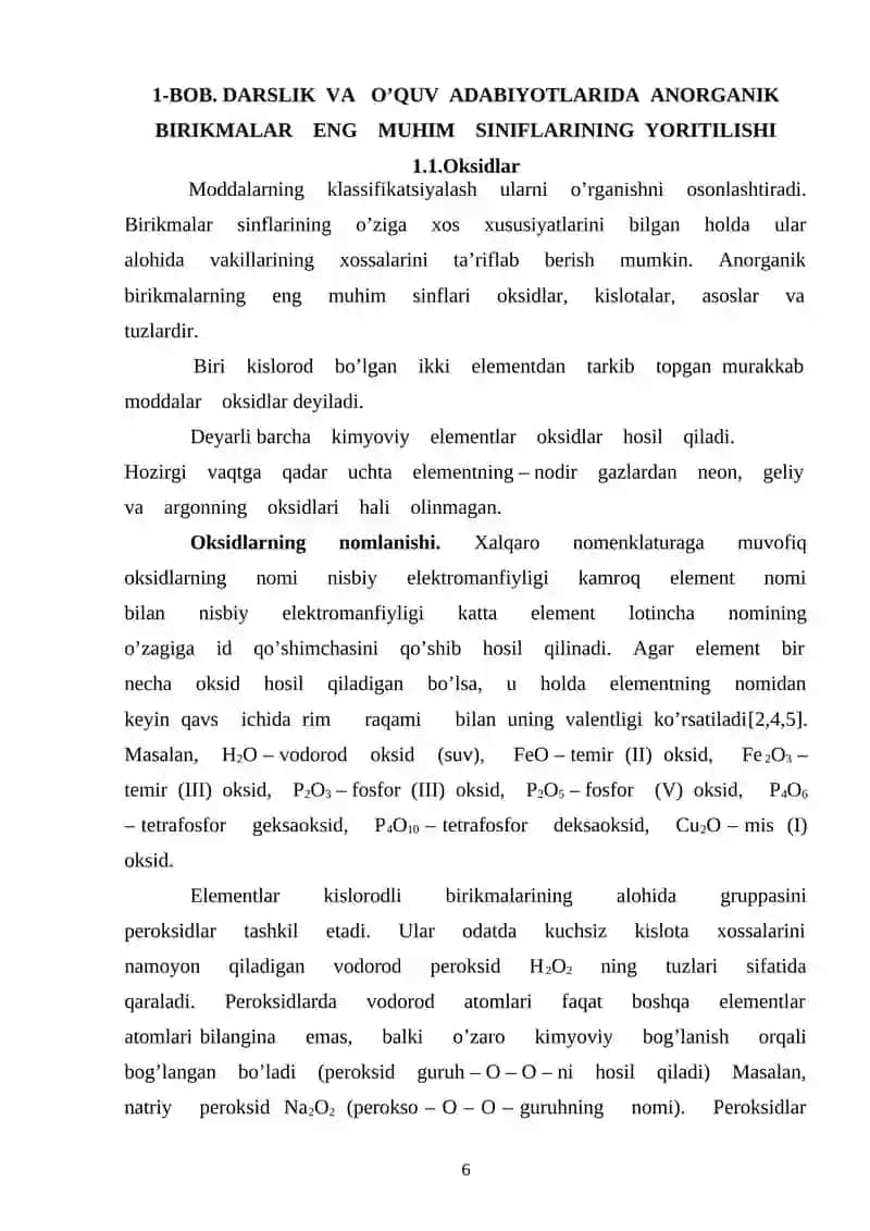 Anorganik birikmalar mavzusida kimyo kursi 4