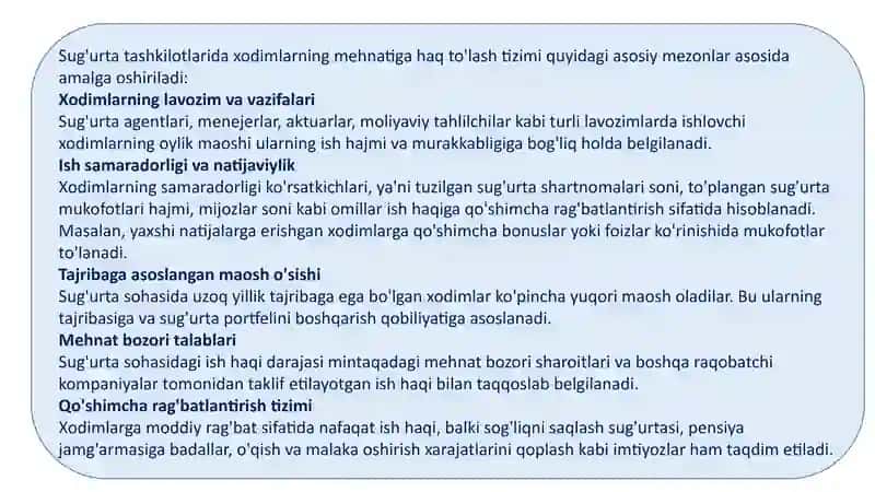 Sug'urta Tashkilotlari Xodimlari Mehnatiga Haq To'lash 4