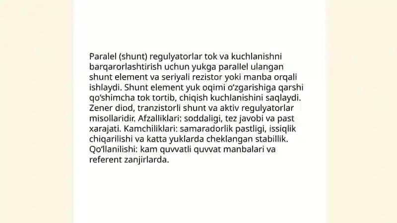 Tok va kuchlanish oʻzgarishini stabillash usullari 4