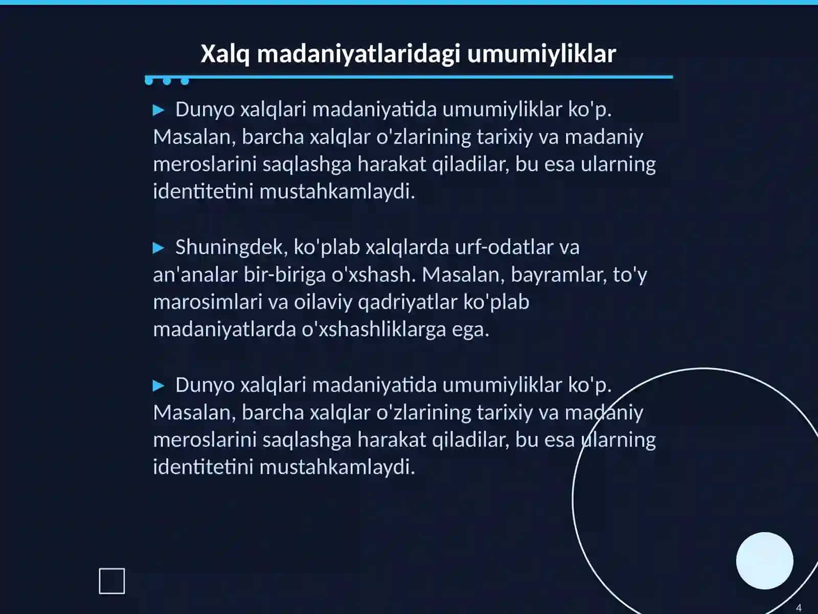 Dunyo xalqlari madaniyatidagi umumiylik va farqlar 4