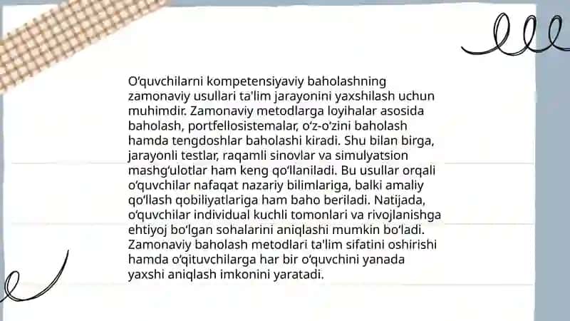Oʻquvchilar kompetensiyalarini baholash uchun topshiriqlar tizimini ishlab chiqish 4