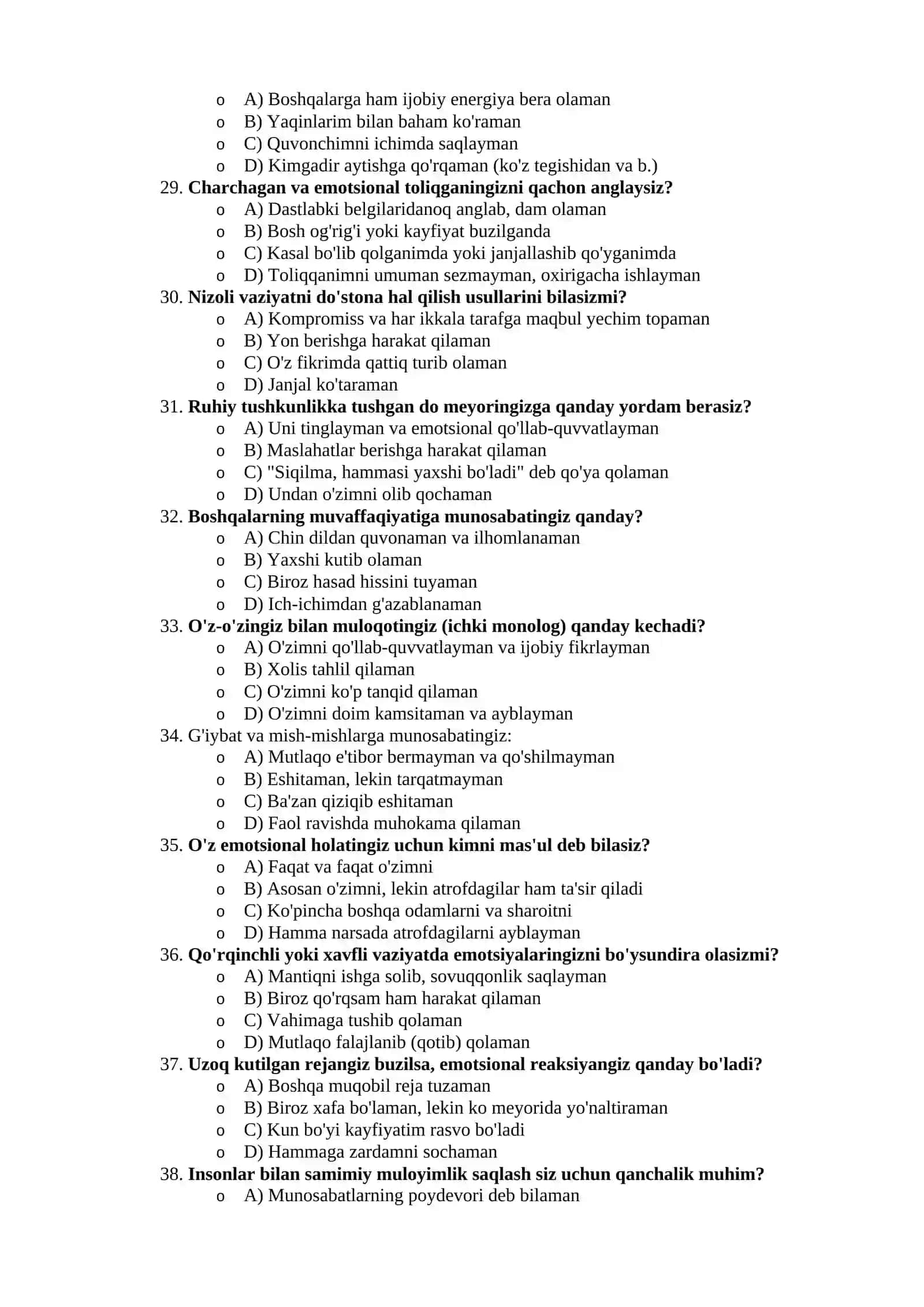 EMOTSIONAL INTELLEKT VA EMOTSIONAL BOSHQARUV TESTI 40 ta test savoli javobi bilan 4