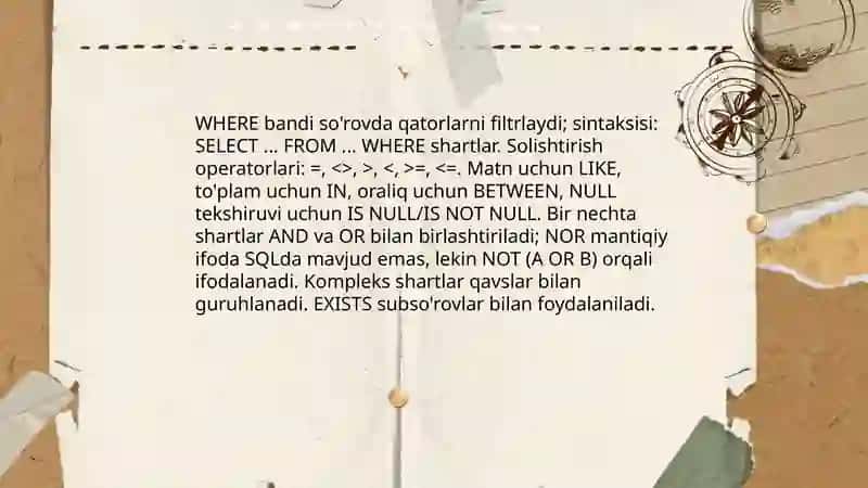 Ma’lumotlarni tanlash va ular ustida amallar - Eshqulova Sevinch 4