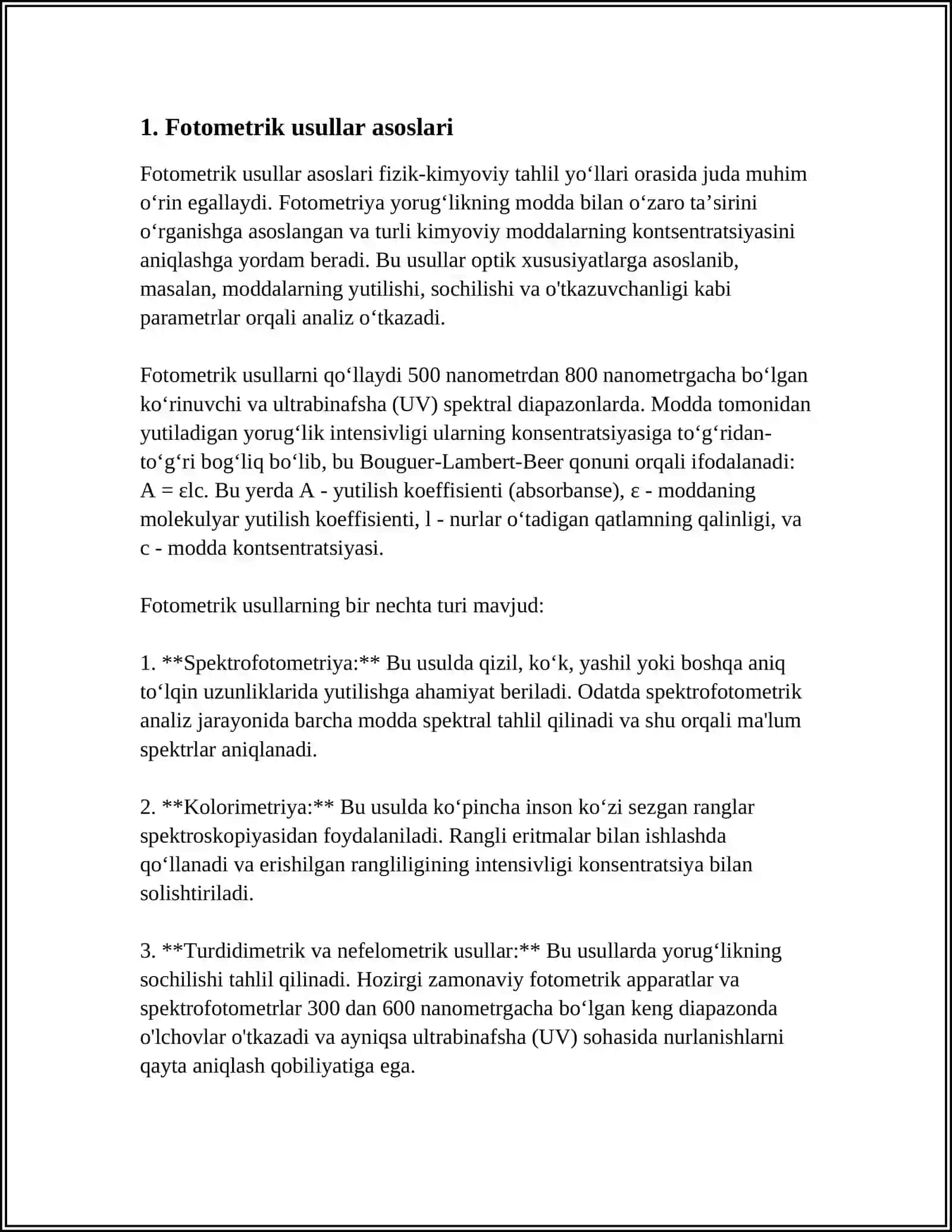 FOTOMETRIK USUL TEXNIKA VA TEXNOLOGIYADA QO'LLANISHI 4