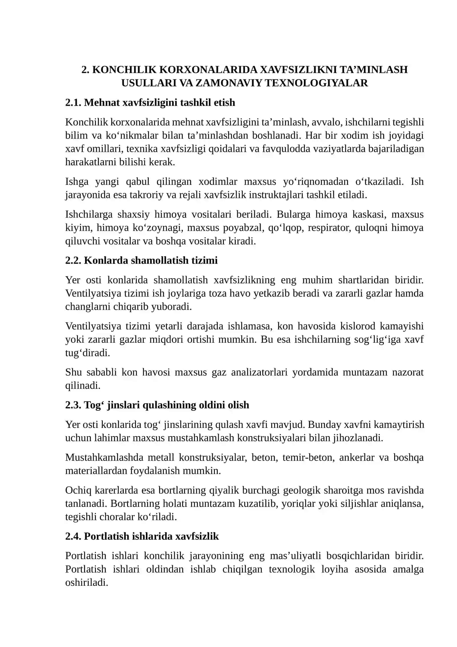 Konchilik Jarayonlarida Ekologik va Sanoat Xavfsizligini Ta’minlash 4