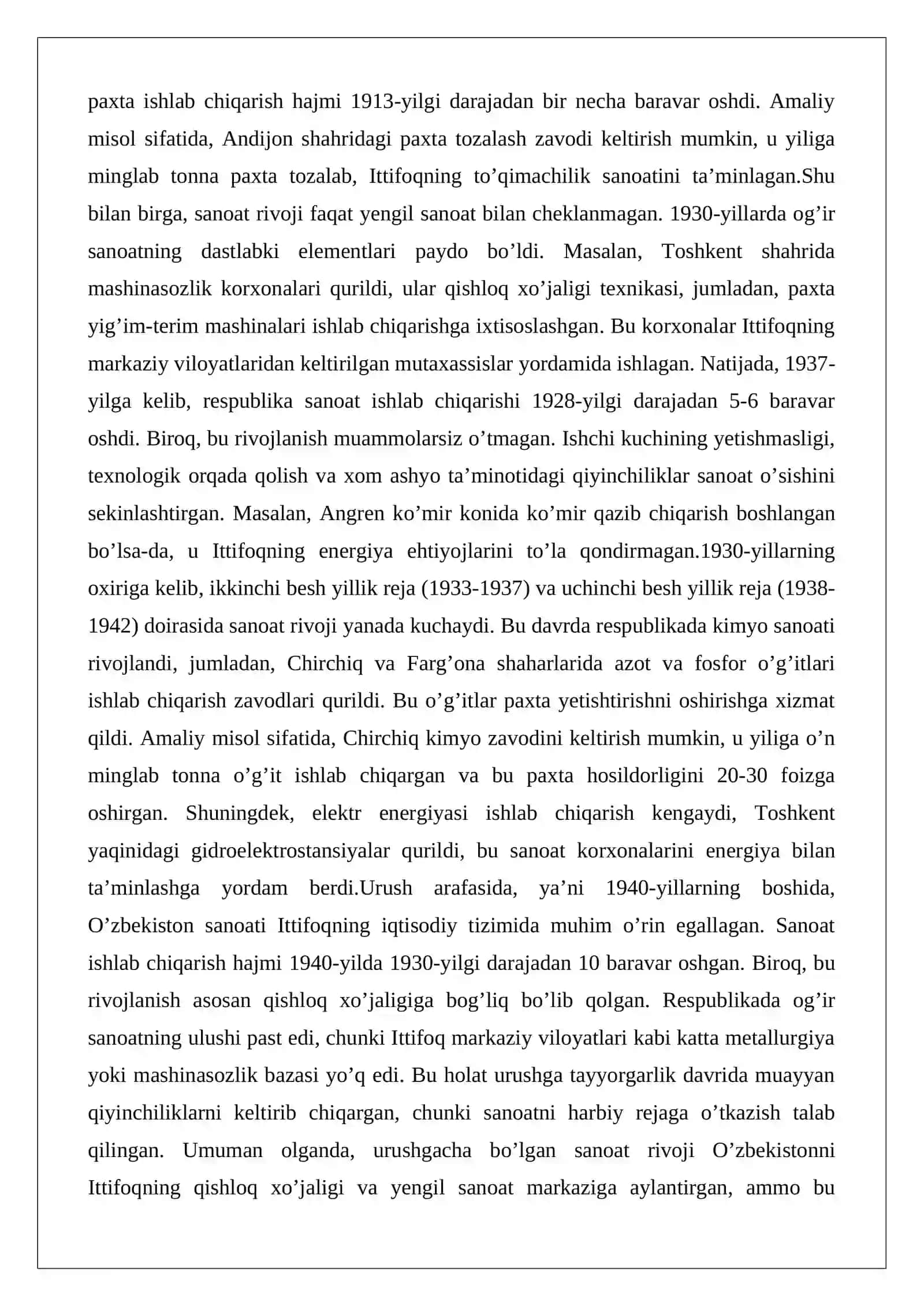Ikkinchi Jahon Urushi Yillarida O’zbekiston SSR Sanoati 4