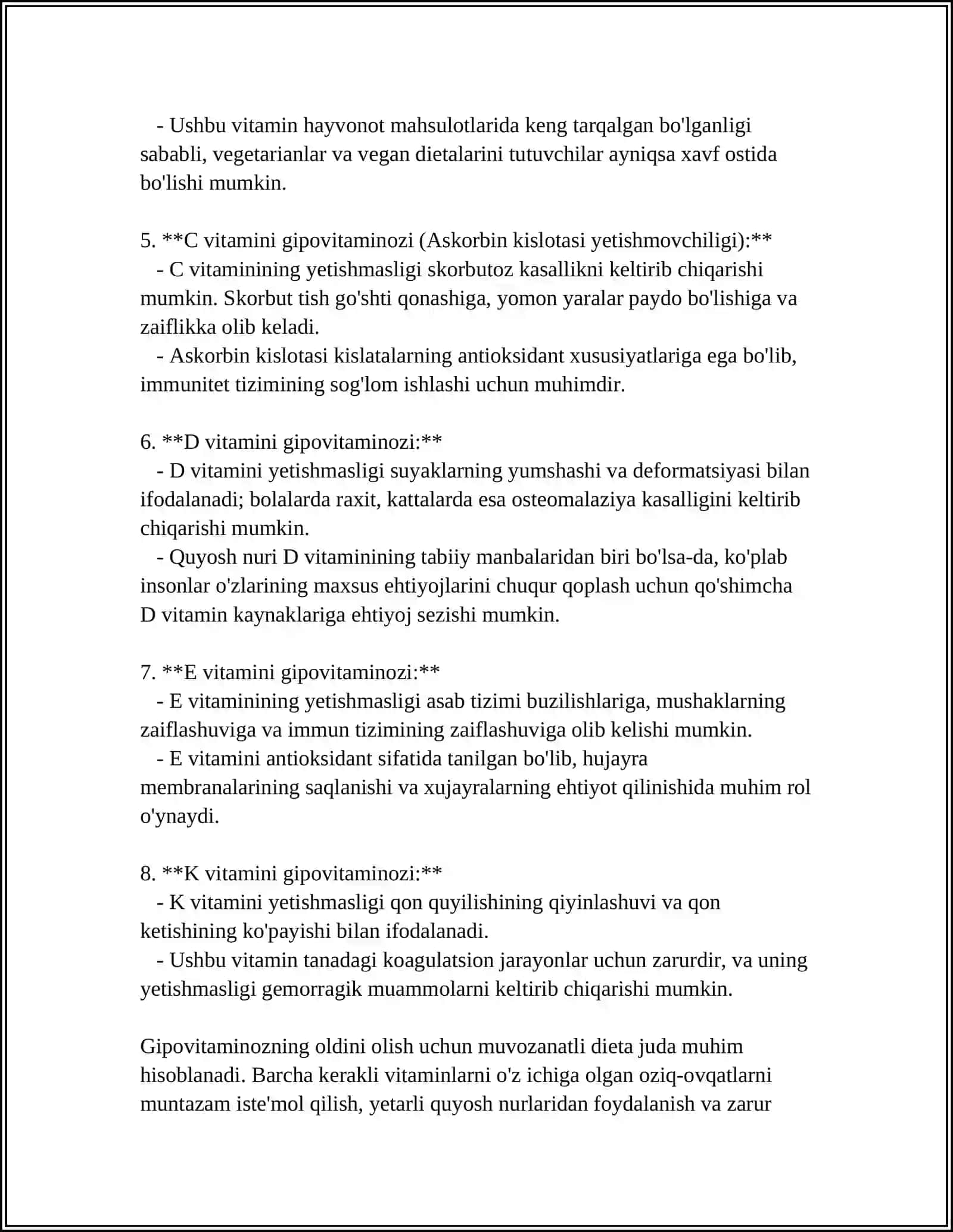 GIPOVITAMINOZ VA GIPERVITAMINOZ HOLATLARDA MODDA ALMASHINUVINING BUZILISHI 4