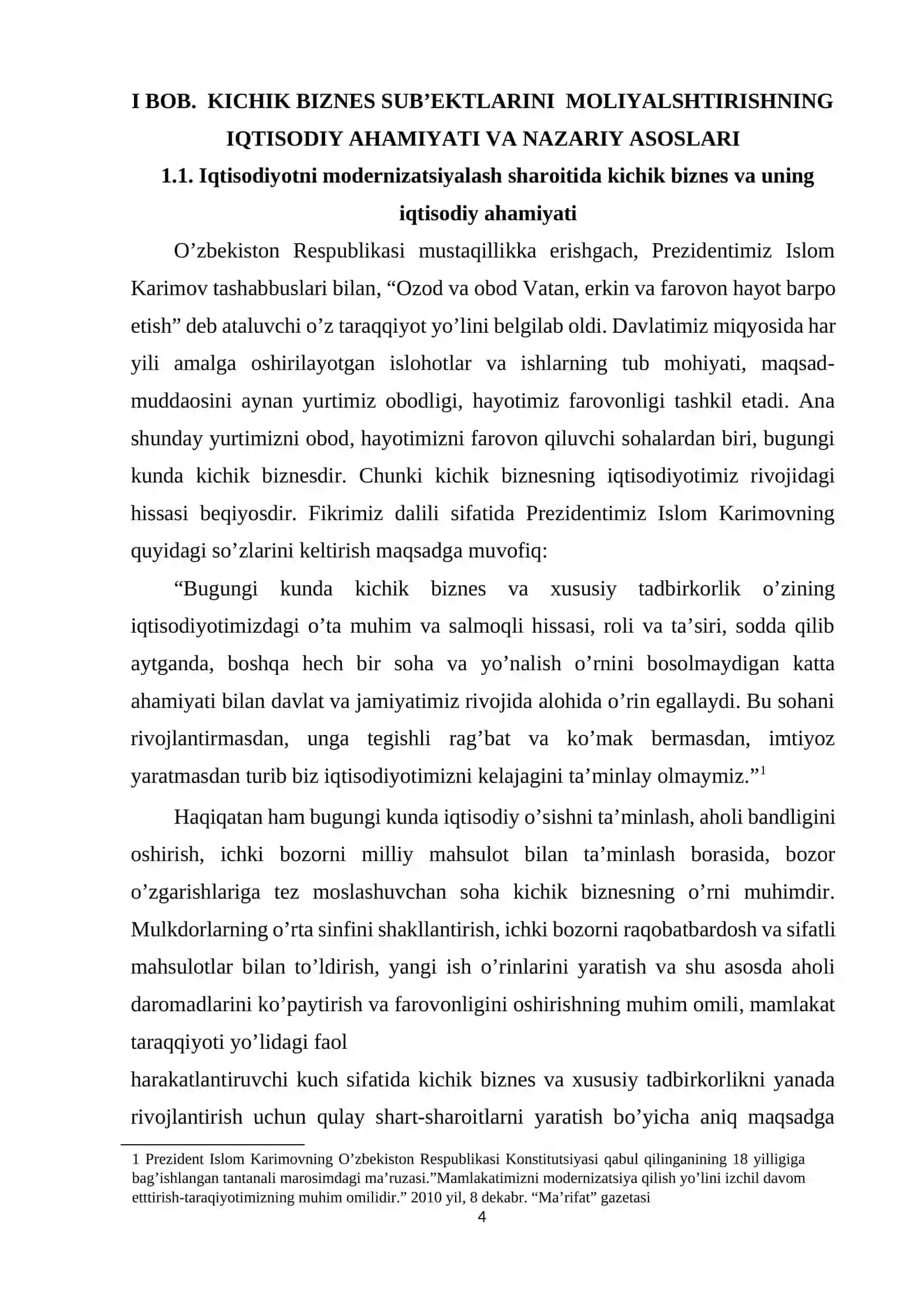 Iqtisodiyotni modernizatsiyalash sharoitida kichik biznes korxonalarini moliyalashtirish manbalarini takomillashtirish 4