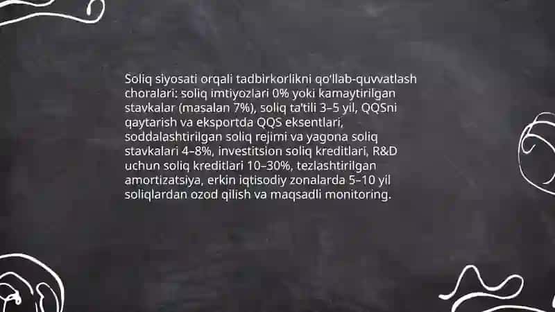 Davlatning iqtisodiyotda xususiy tarmoq va tadbirkorlikni qo'llab-quvvatlash siyosati 4