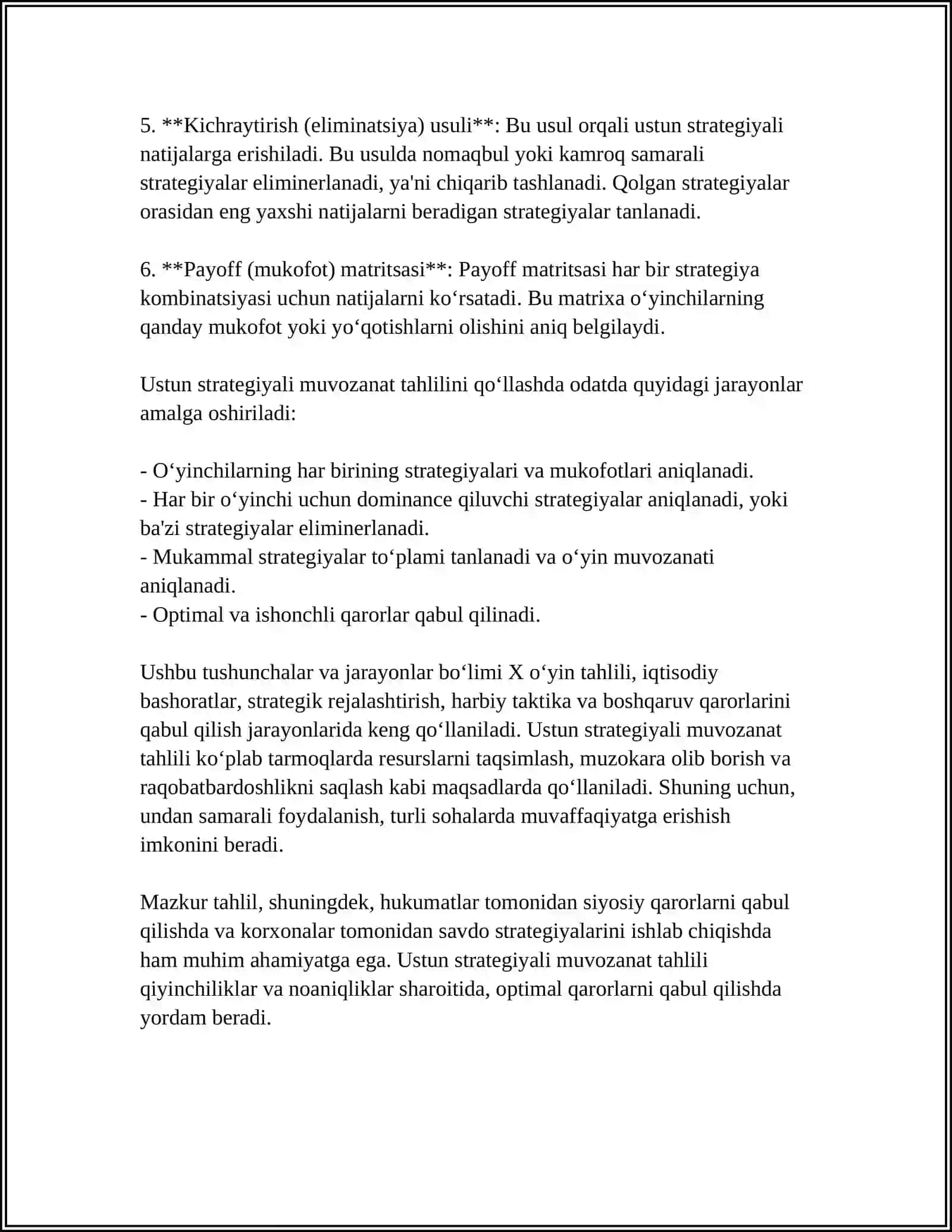 Ustun strategiyali muvozanat tahlili 4