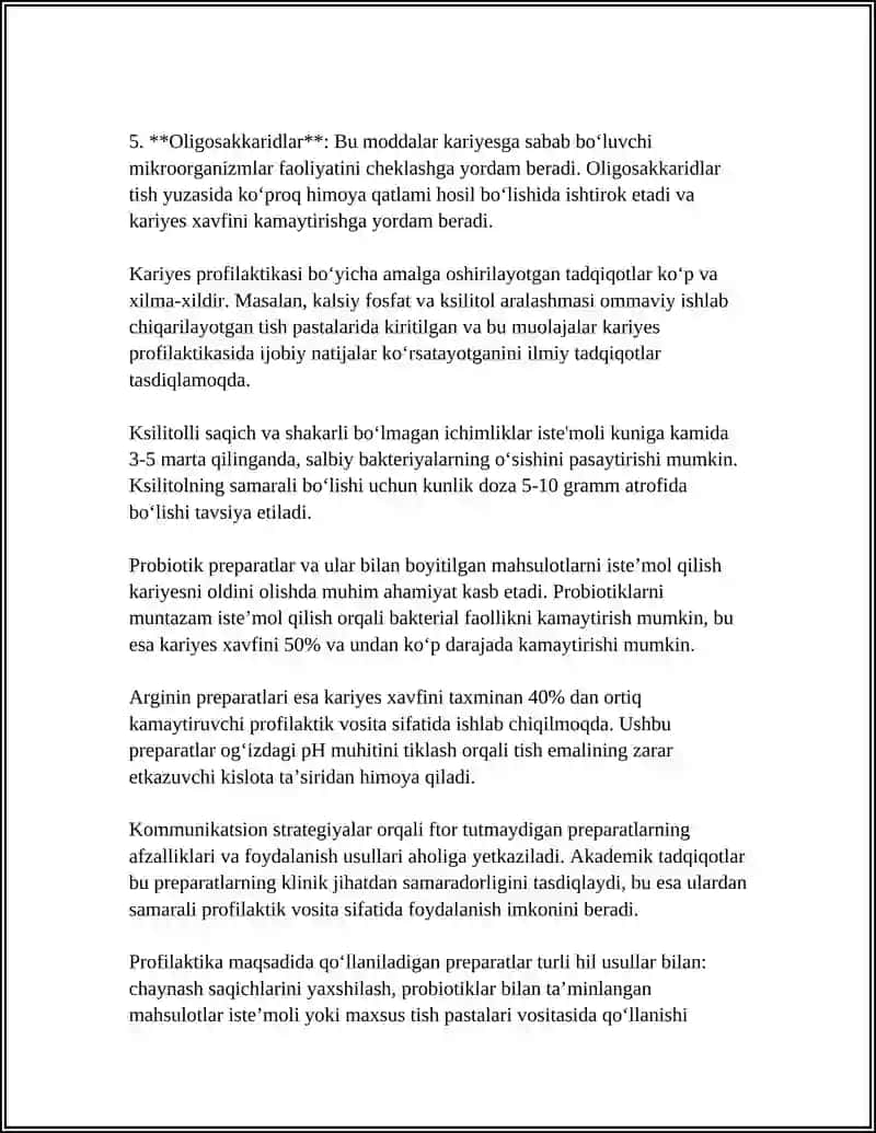 KARIES PROFILAKTIKASIDAGI FTOR TUTMAYDIGAN PREPARATLARNING AXAMIYATI 4