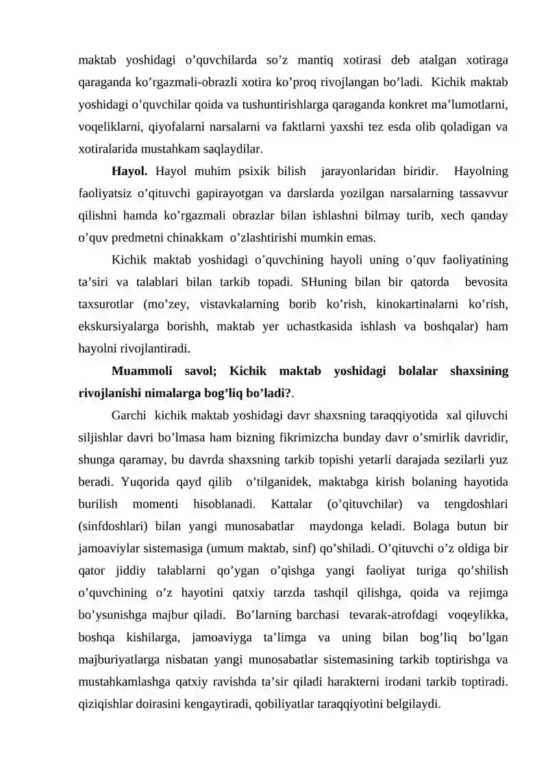 Kichik maktab yoshidagi o’quvchilarning xotirasi 4