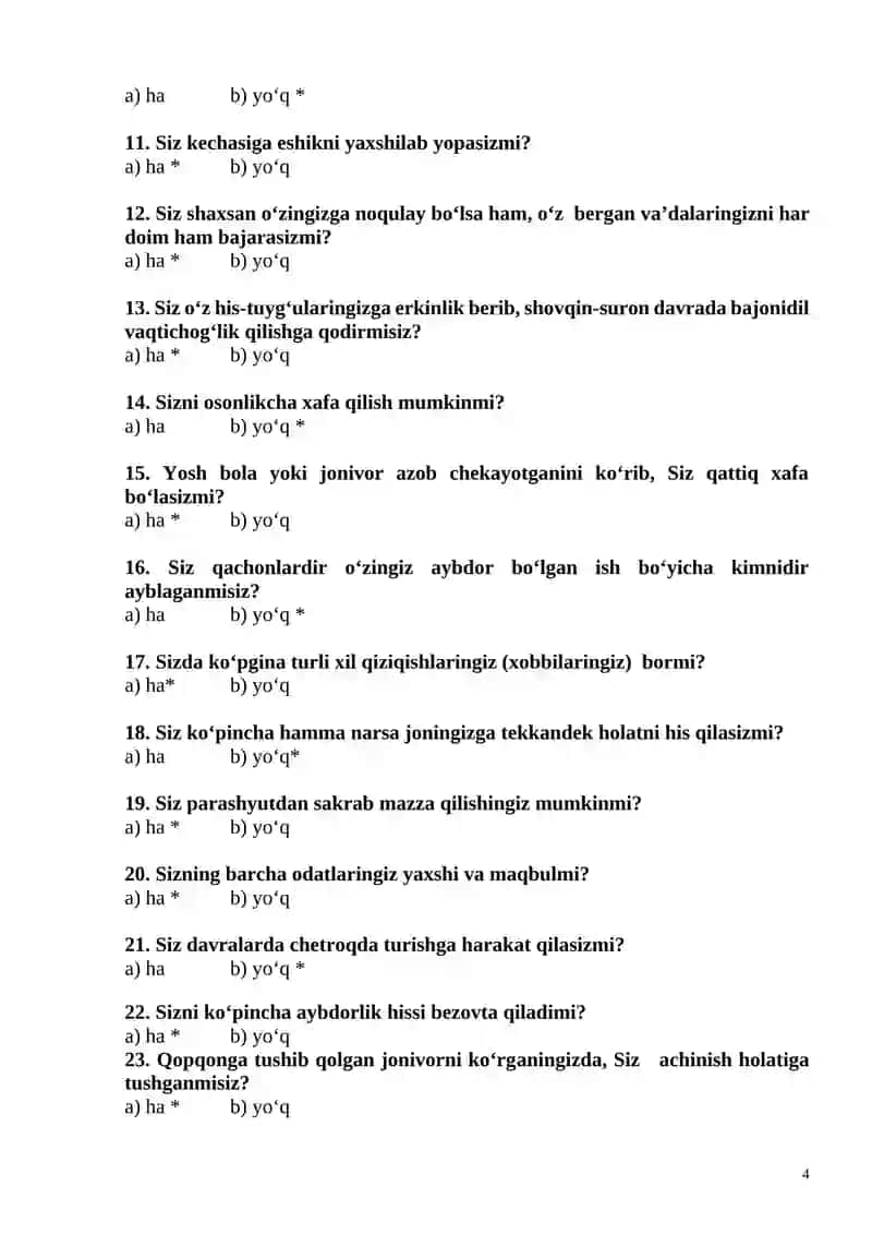 BOJXONAGA ISHGA KIRISH UCHUN PSIXOLOGIK TEST SAVOL VA JAVOBLARI 6 BOSQICHDA 4