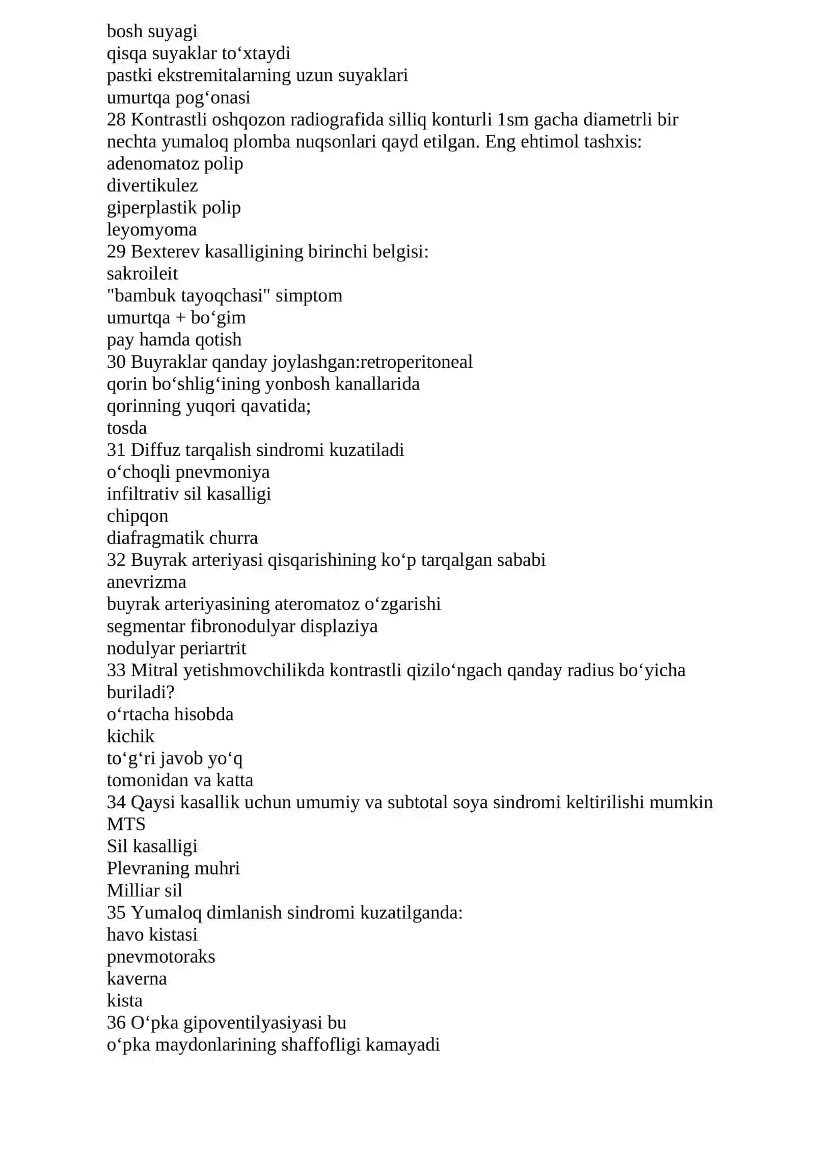 Rentgenologiya mutaxassisligi bo'yicha shakllantirilgan test savollari argos 4