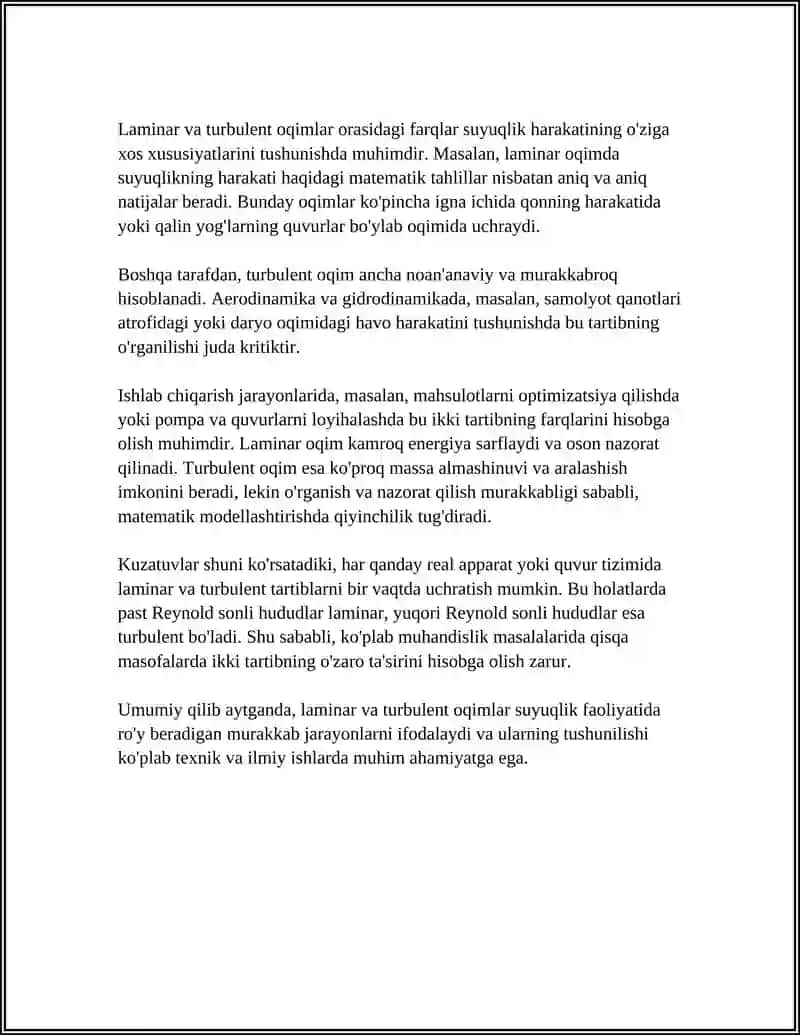 SUYUQLIK HARAKATINING IKKI TARTIBI. REYNOLDS KRITIK SONI 4