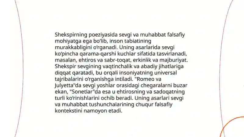 Sevgi va muhabbat falsafasi. V. Shekspir 116 sonet adabiy tahlili. 4