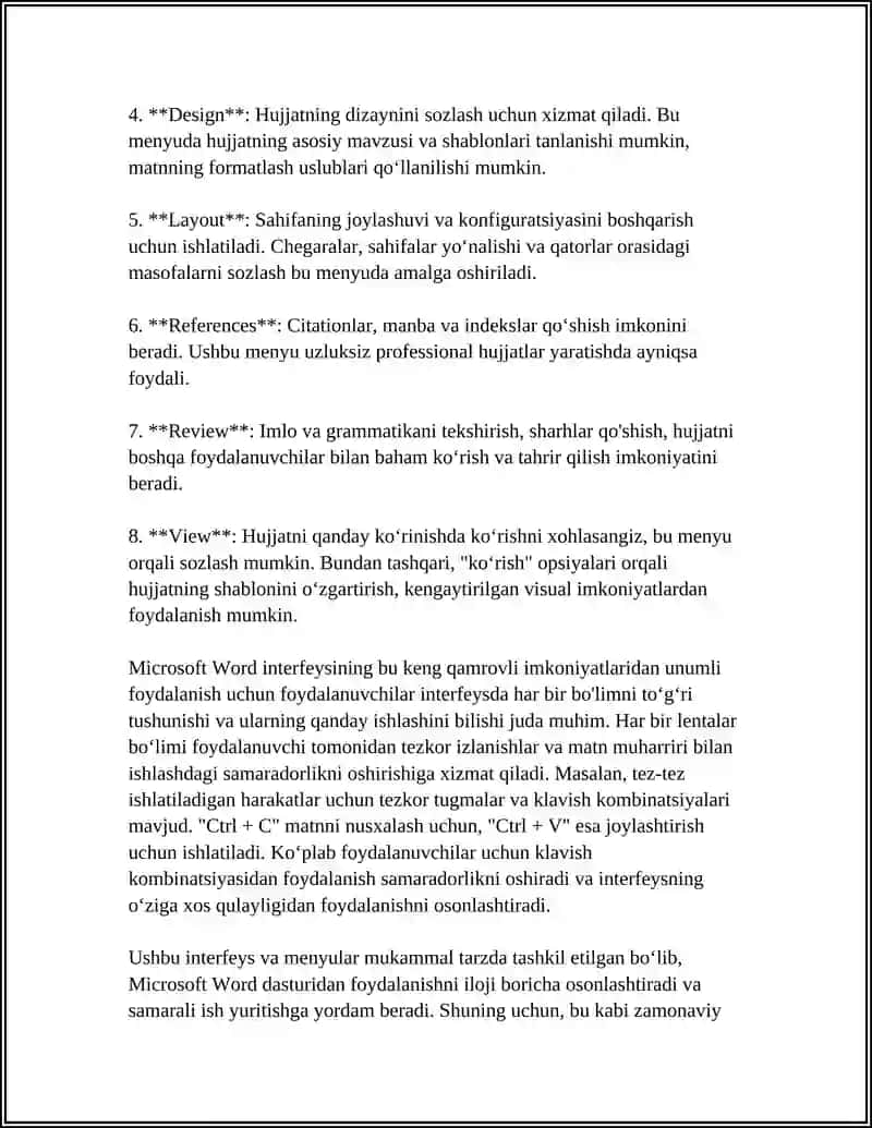 Word interfeysi va menyular 4