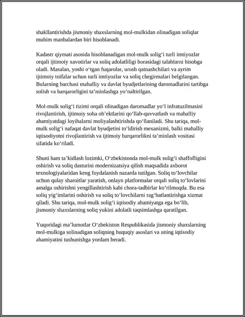 JISMONIY SHAXLARNING MOL MULKIGA SOLINADIGAN SOLIQ VA UNING IQTISODIY AHAMYATI 4