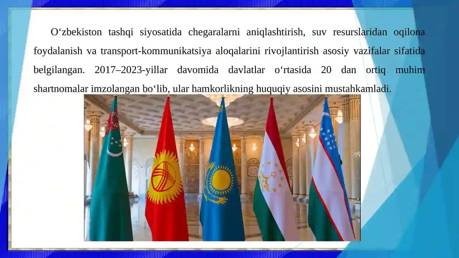 Oʻzbekstonning Markaziy Osiyo mamlakatlari bilan oʻzaro hamkorligi 4