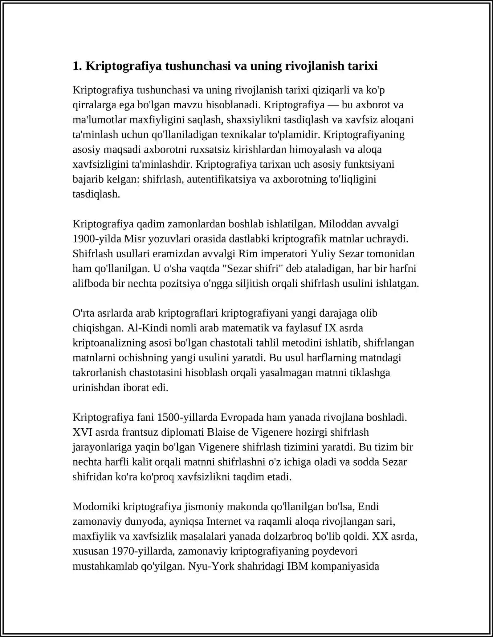 TARMOQDA UZATILUVCHI AXBOROTNI HIMOYALASHDA KRIPTOGRAFIYANING O’RNI 4