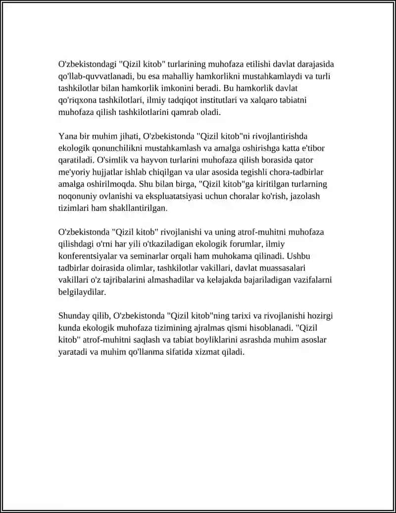 O‘ZBEKISTON RESPUBLIKASI “QIZIL KITOBI” VA UNING ATROF-MUHITNI MUHOFAZA QILISHDAGI O‘RNI 4