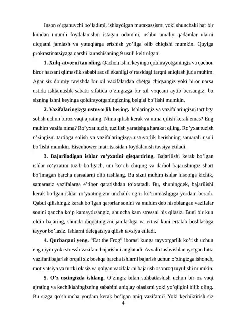 Prokrastinatsiya (ishga kechikish) sabablari va uni yengish usullari 4