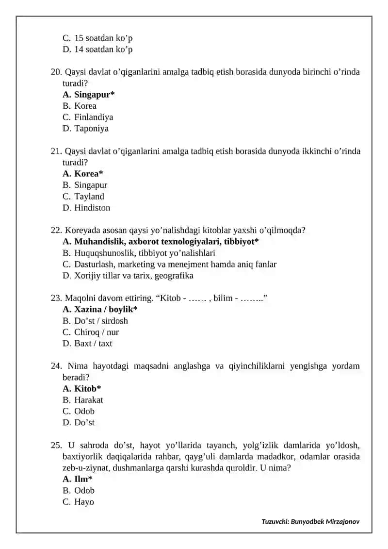 4-sinf “Tarbiya” fanidan test 4