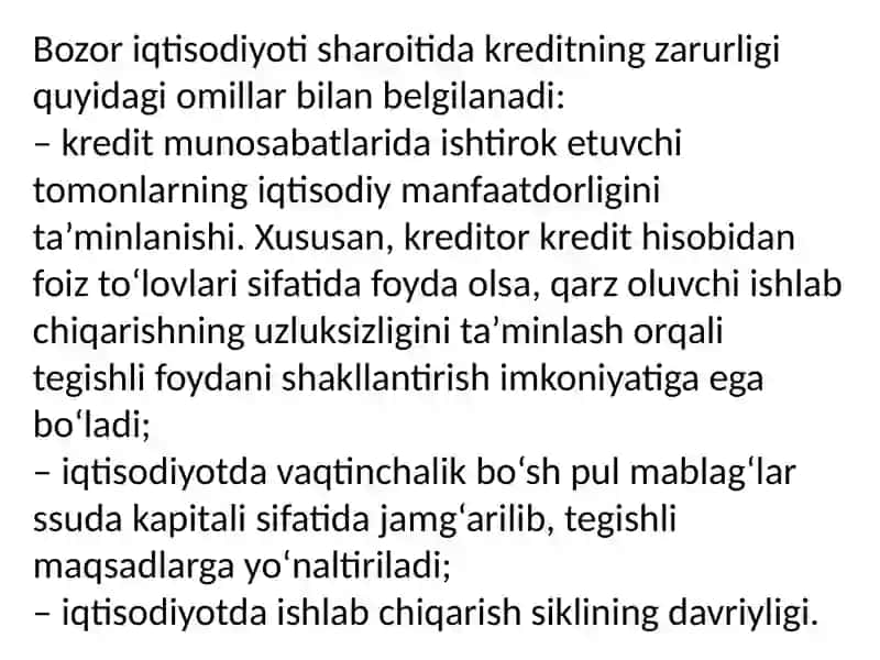 Kreditning zarurligi, funktsiyalari, turlari va shakllari 4