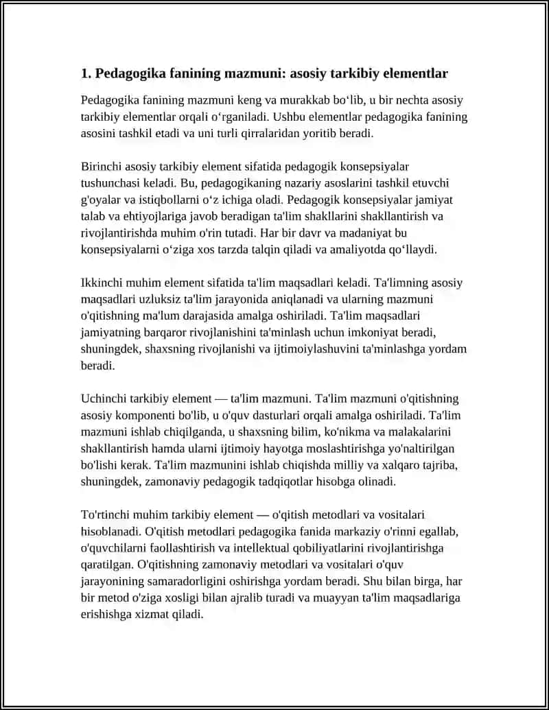 PEDAGOGIKA FANINING MAZMUNI, MOHIYATI VA PREDMETI 4