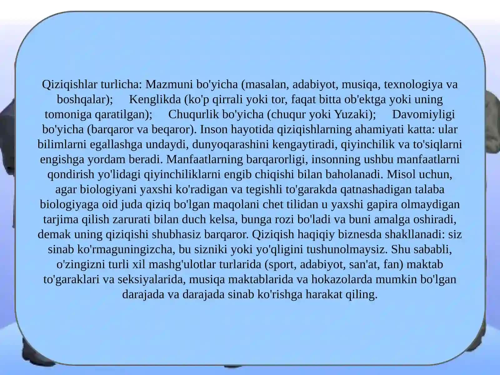 Bilish jarayonlari va qiziqishlarning uzviy bog’liqligi 4