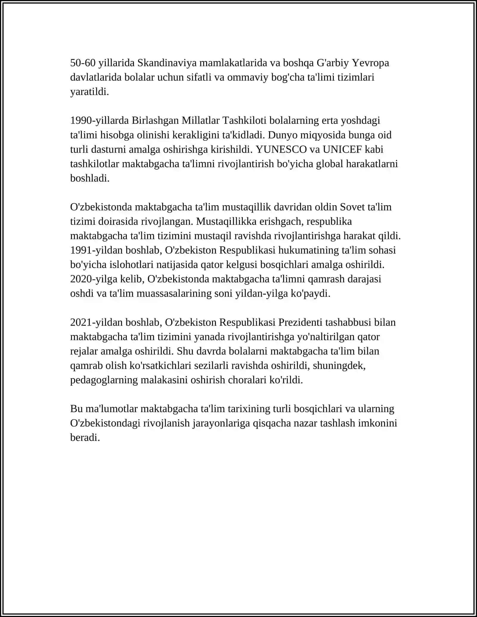 MAKTABGACGA TA'LIM TARIXI MAKTABGACHA PEDAGOGIKA FAN SIFATIDA 4