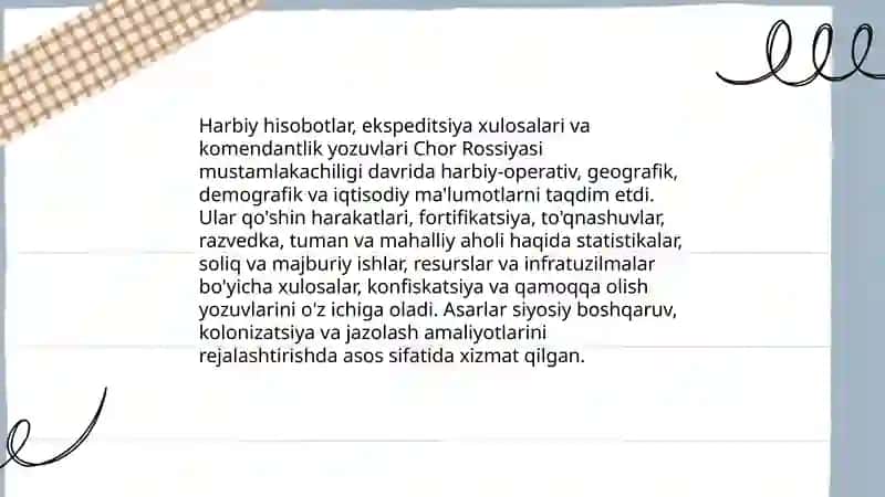 Chor Rossiyasi mustamlakachiligi davri manbalari 4