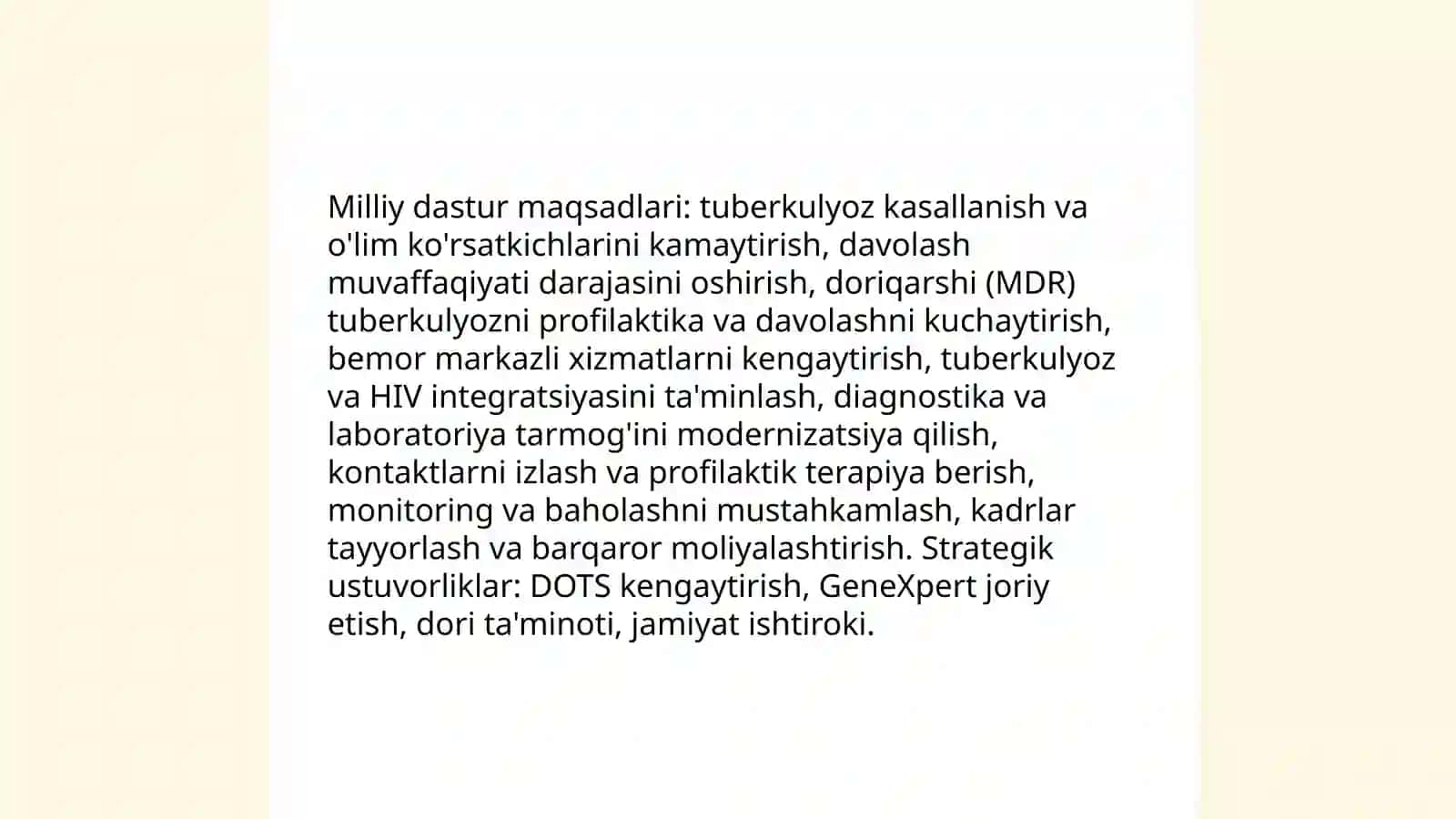 Ozbekistonda Tuberkulyozga Qarshi Kurashishning Milliy Dasturi 4