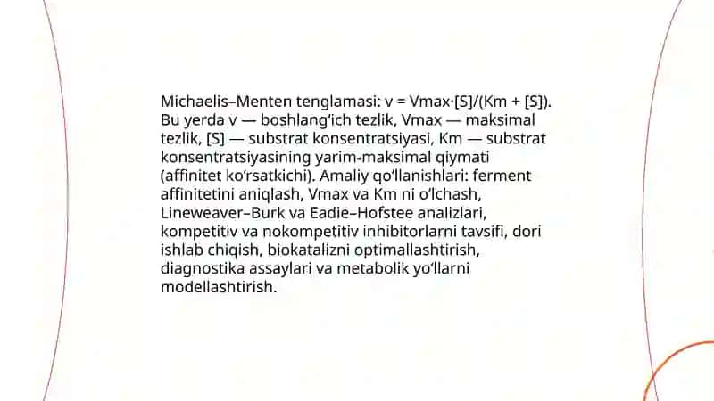 Fermentativ reaksiyalar kinetikasi 4