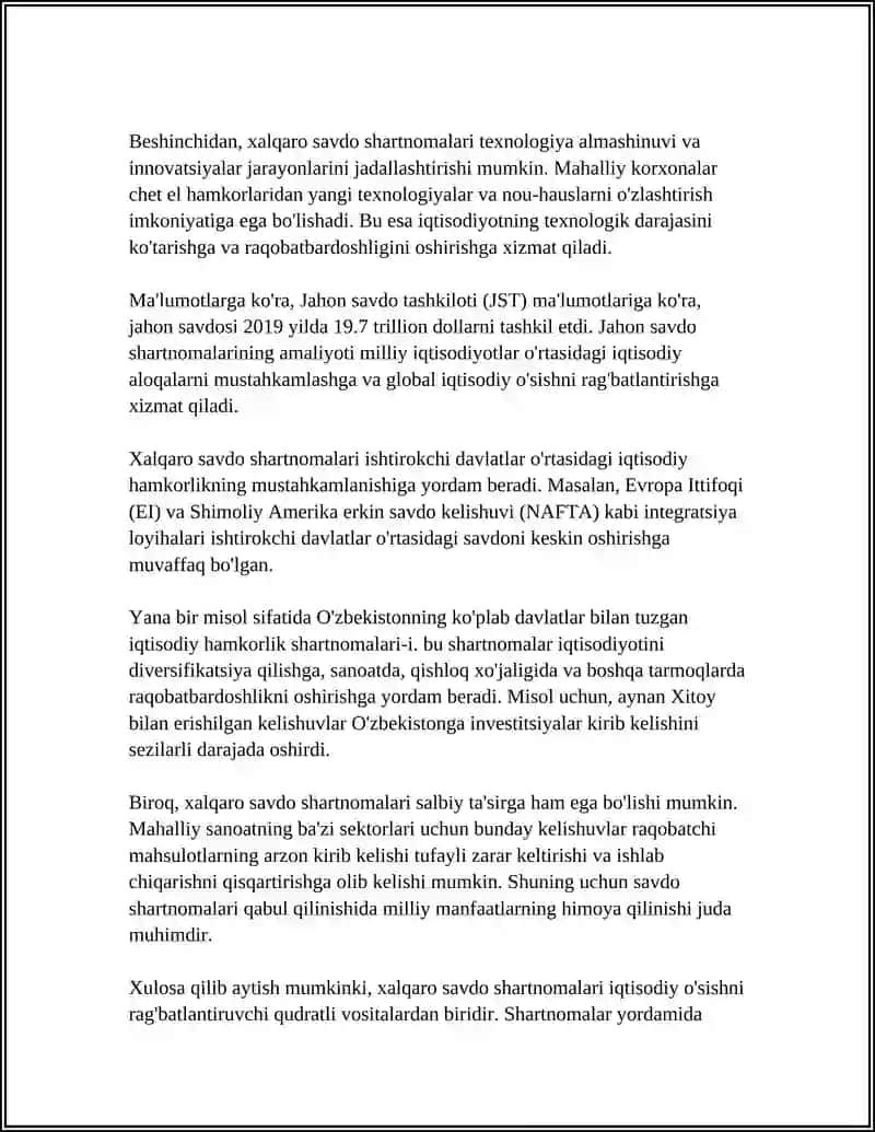 Xalqaro Savdo Shartnomalari va Ularning Iqtisodiyotdagi O'rni 4