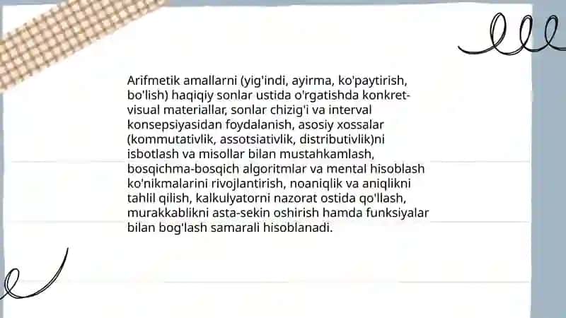 Haqiqiy sonlar ustida amallarni o'qitish metodikasi 4