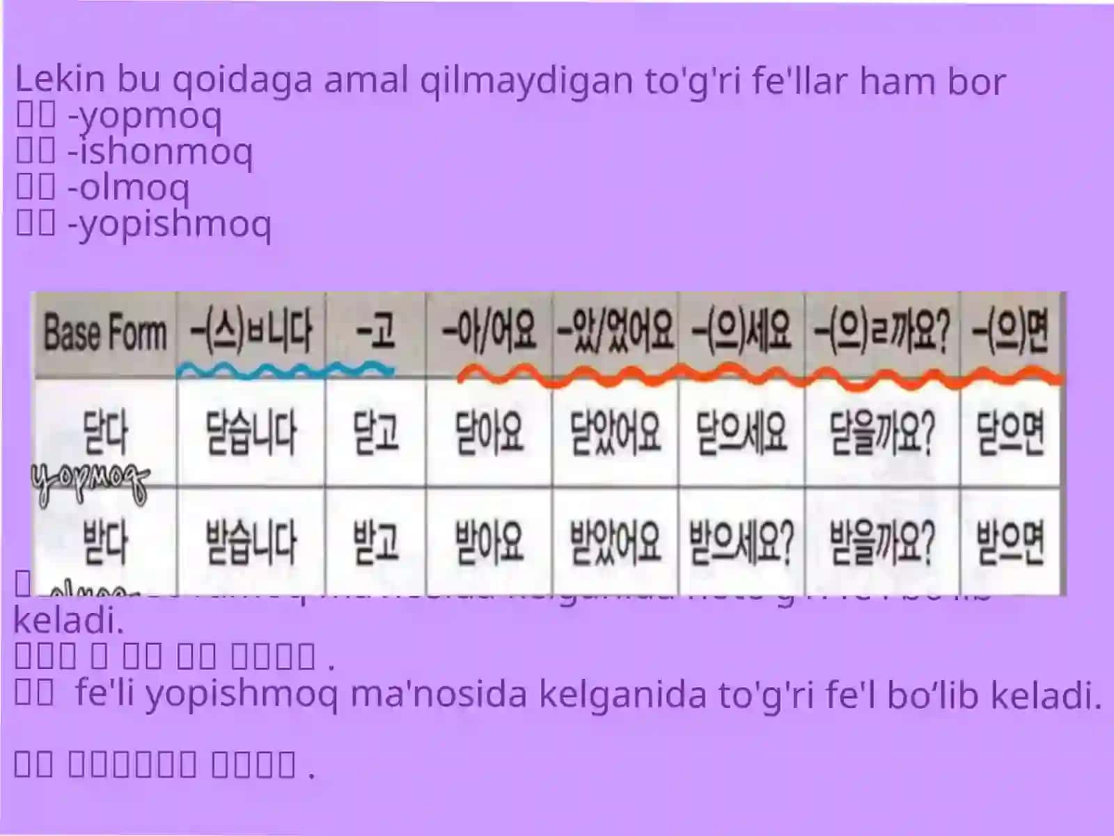 한국어불규칙동사Koreystilidanoto'g'rife'llar 4