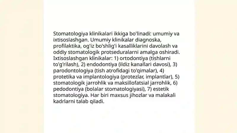 Stomatologiya klinikasi, uning turlari, toifalari 4