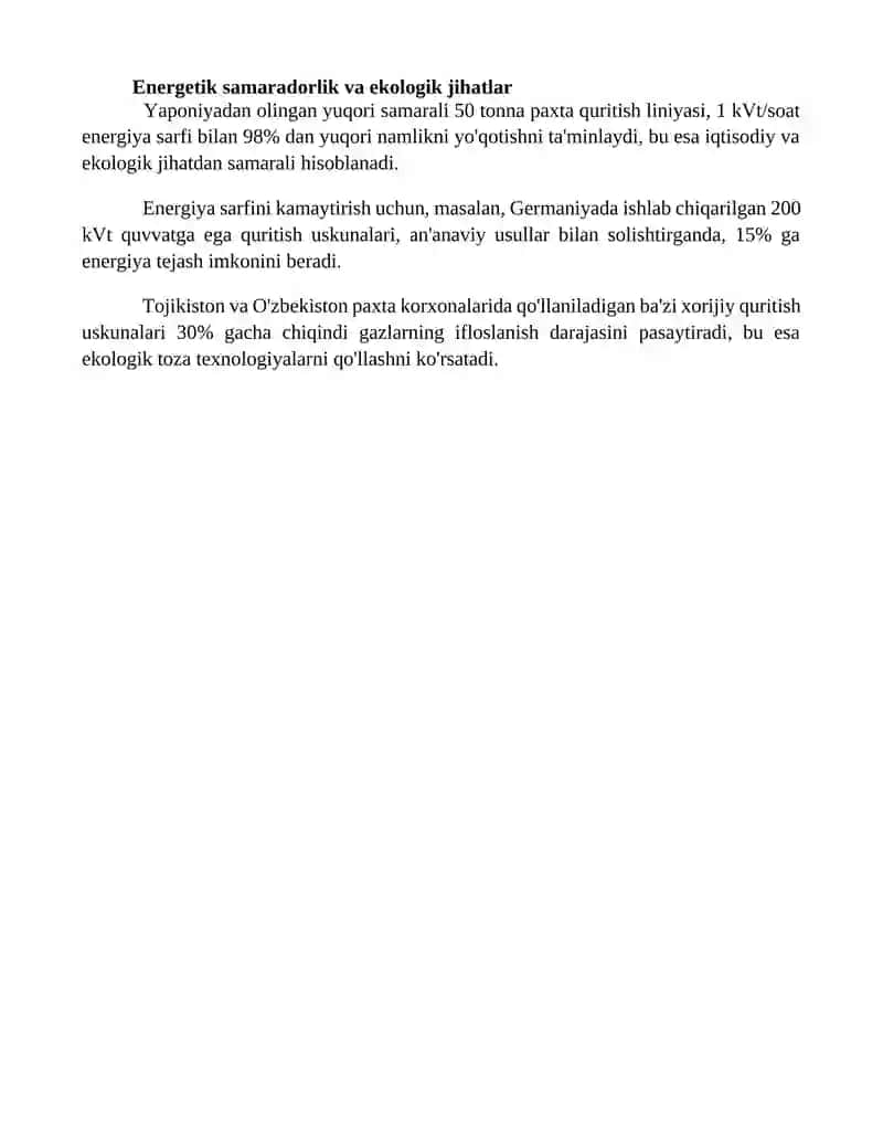 Paxta quritishda qo'llaniladigan xorijiy quritish uskunalari 4